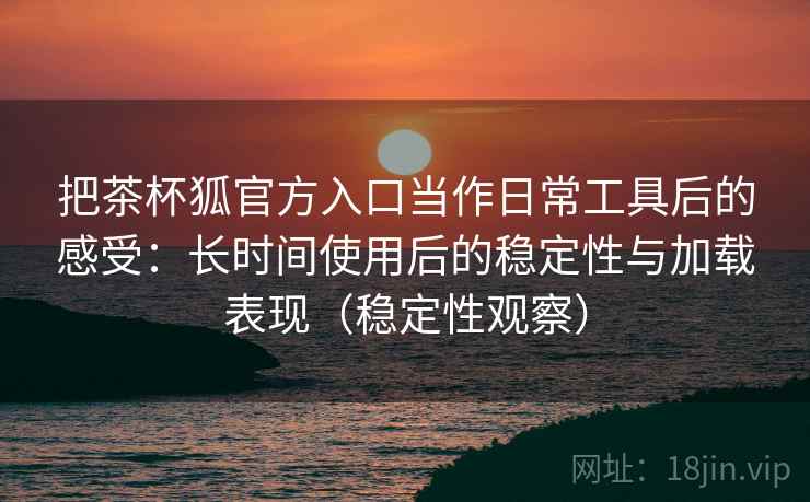 把茶杯狐官方入口当作日常工具后的感受：长时间使用后的稳定性与加载表现（稳定性观察）